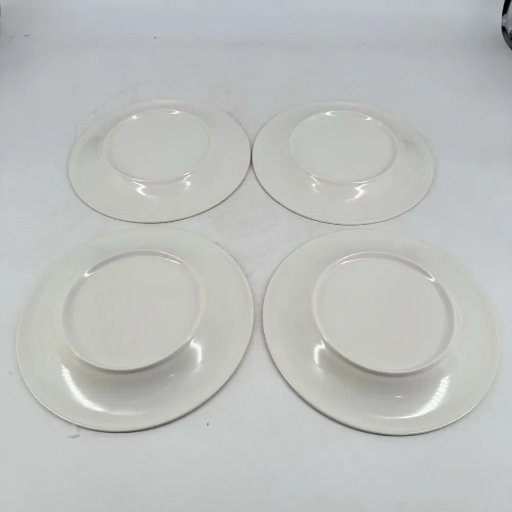 Pier 1 White Salad Plates 8 1/2” Set of 4 Beaded Rim BPA Free Dishwasher Safe